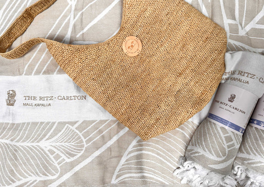 seagrass tote and custom towels for the Ritz Carlton