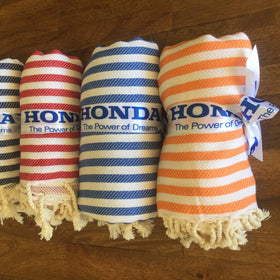 Custom Towel Wrap Bands Flat Packed Or Rolled and Wrapped in Custom Ribbon