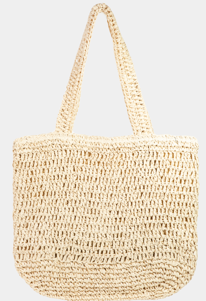 Straw Knit Zipper Tote Bag