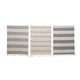 Striped Tea Towels with Tassels, Set of 3 in Default Title