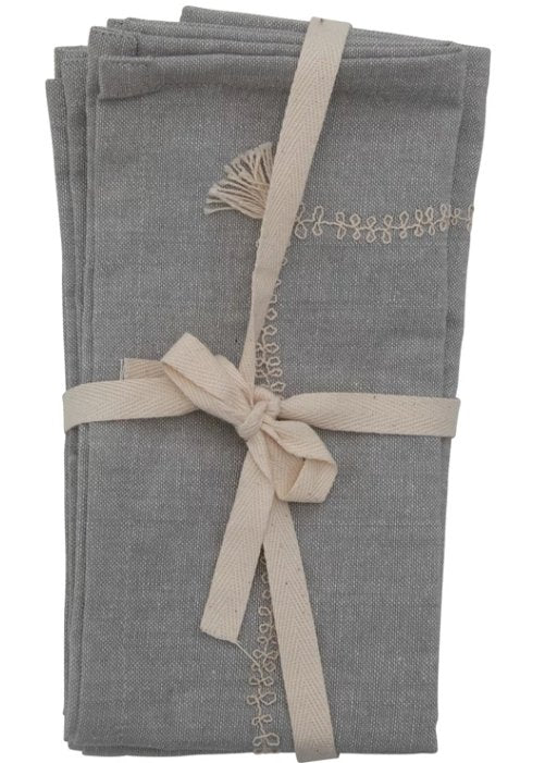 Embroidered Napkins with Tassels, Set of 4