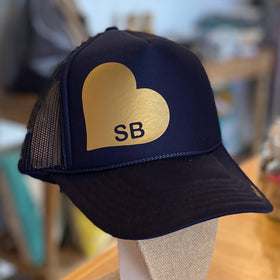 Santa Barbara Heart Trucker Hat in Navy/Gold