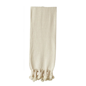 Throw with Braided Pom Pom Tassels in Cream