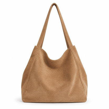 Marbella suede shoulder tote in Sand on white