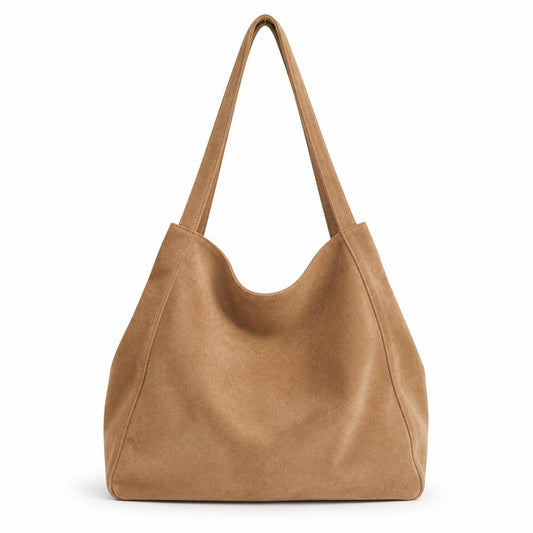 Marbella suede shoulder tote in Sand on white