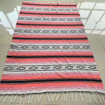 Customize Mexican Falsa Blanket Colorful striped rug with fringe 