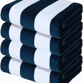 Cabana Stripes,  100% Cotton, Heavy Weight Terry Velour Pool Towel - RT752 in 60x30" / Navy & White Stripes