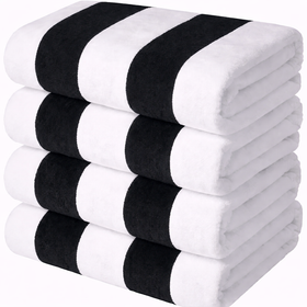Cabana Stripes,  100% Cotton, Heavy Weight Terry Velour Pool Towel - RT752 in 60x30" / Black & White Stripes