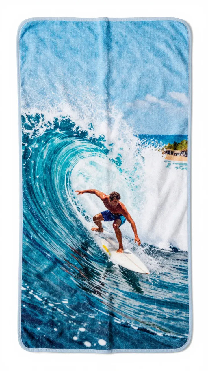 Blanket with a surfer on a wave design
