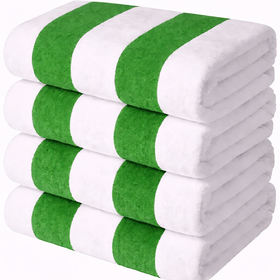 Cabana Stripes,  100% Cotton, Heavy Weight Terry Velour Pool Towel - RT752 in 70x40" / Green & White Stripes
