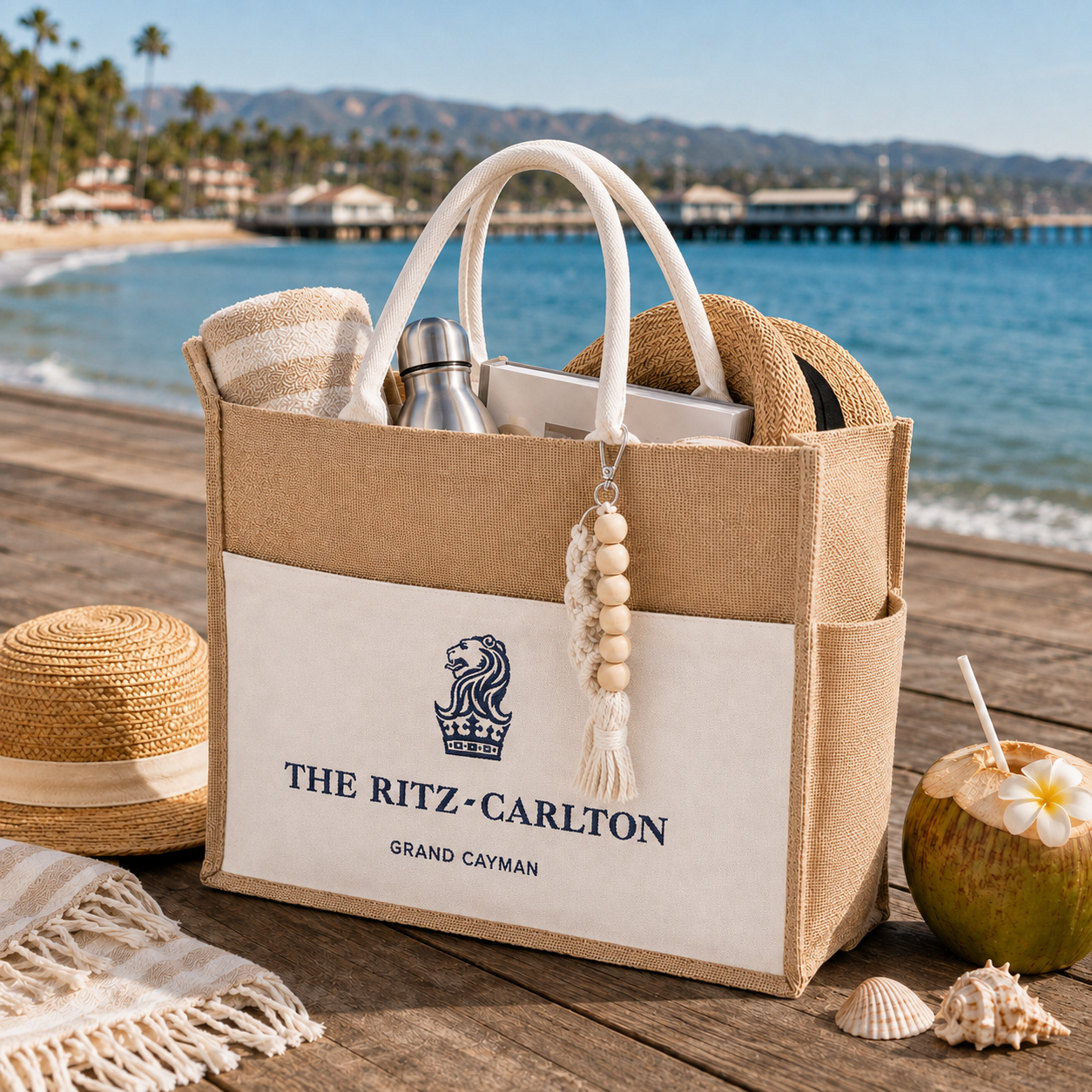 The Moxi Elevated Jute Tote with Rope Handle Beach Bag - RT901