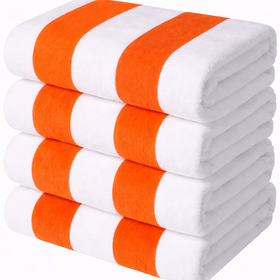 Cabana Stripes,  100% Cotton, Heavy Weight Terry Velour Pool Towel - RT752 in 70x40" / Orange & White Stripes