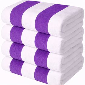 Cabana Stripes,  100% Cotton, Heavy Weight Terry Velour Pool Towel - RT752 in 70x40" / Purple & White Stripes