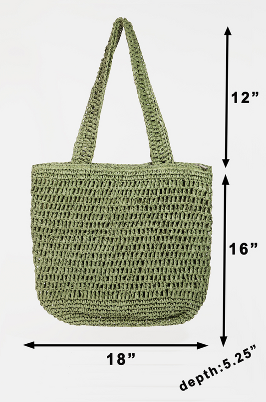 Straw Knit Zipper Tote Bag RT8672