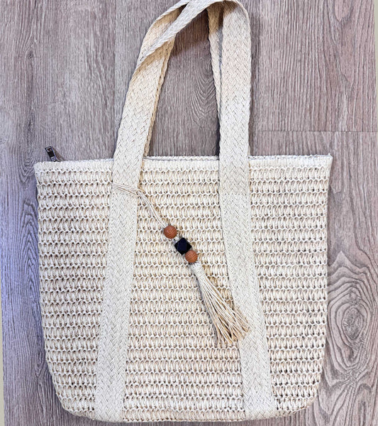 Straw Knit Zipper Tote Bag RT8751