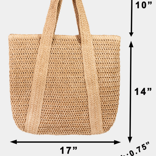 Straw Knit Zipper Tote Bag RT8751