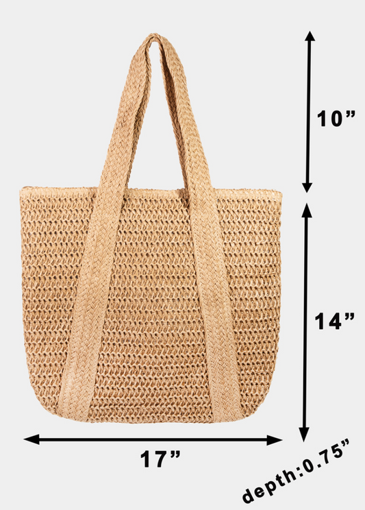 Straw Knit Zipper Tote Bag RT8751