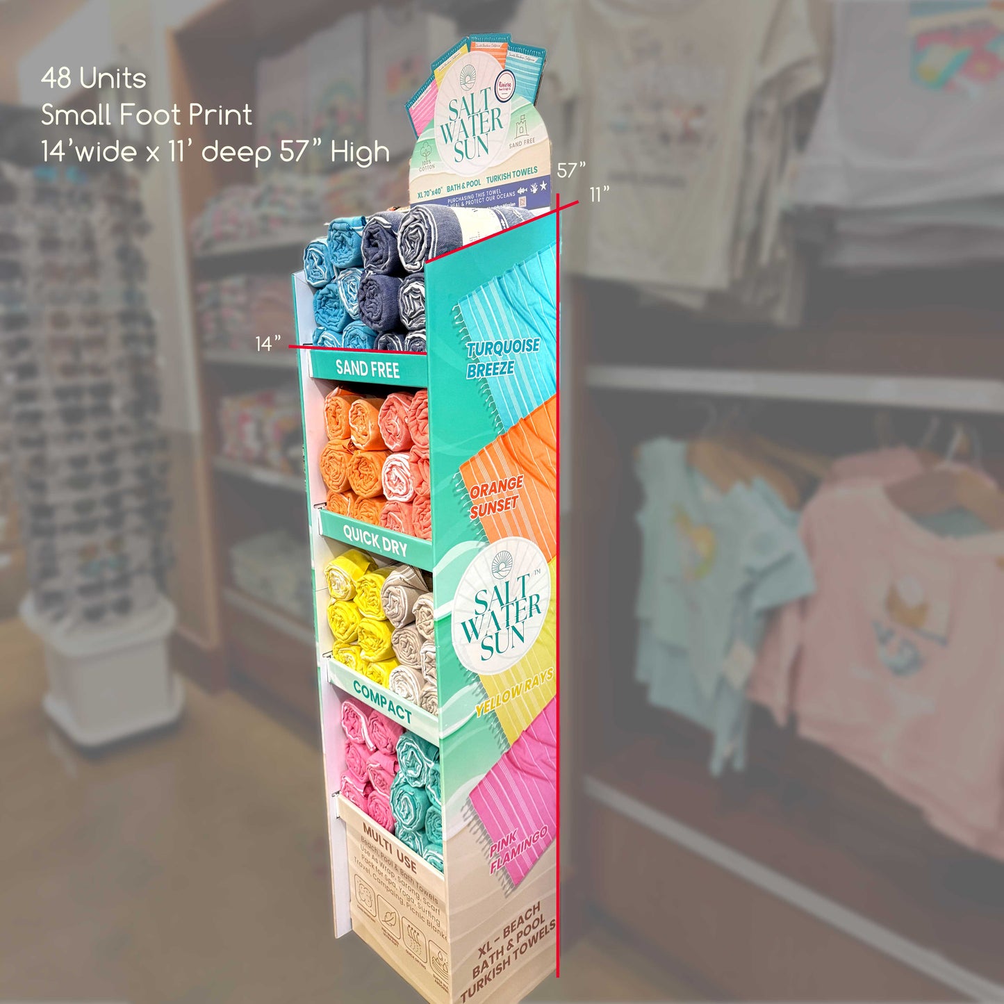 Salt Water Sun - "Grab and Go" Rolled Turkish Towels - 48 Units + Retail Store Display RT789 & RT790