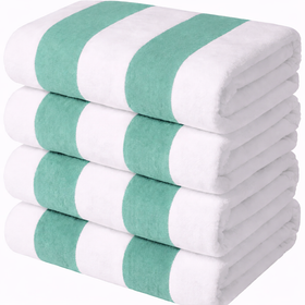 Cabana Stripes,  100% Cotton, Heavy Weight Terry Velour Pool Towel - RT752 in 70x40" / Sea Green & White Stripes