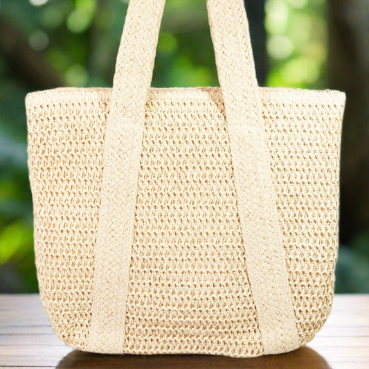 Straw Knit Zipper Tote Bag RT8751