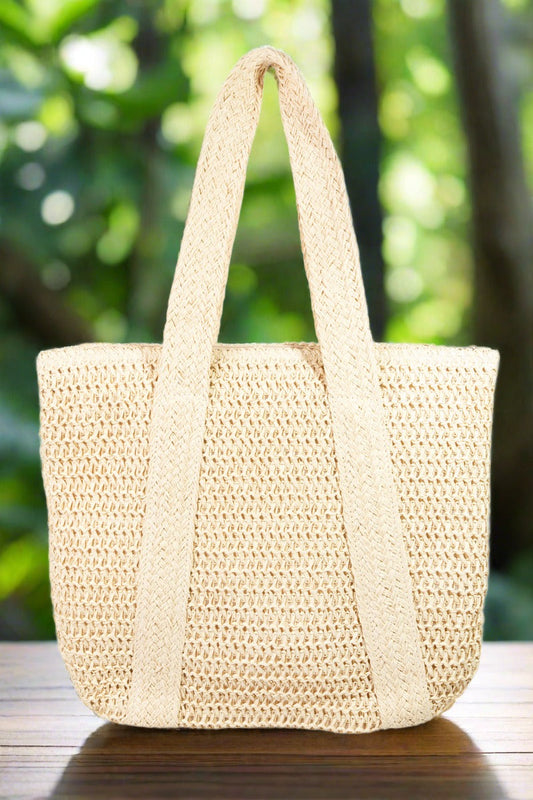 Straw Knit Zipper Tote Bag RT8751