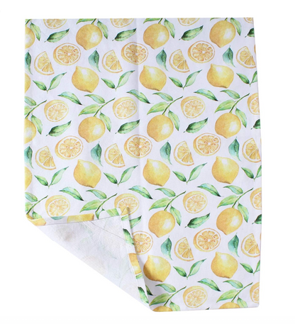 Fabric with lemon pattern on a white background