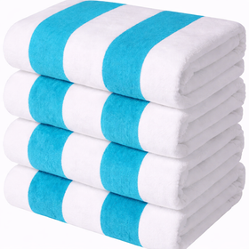 Cabana Stripes,  100% Cotton, Heavy Weight Terry Velour Pool Towel - RT752 in 70x40" / Turquoise & White Stripes