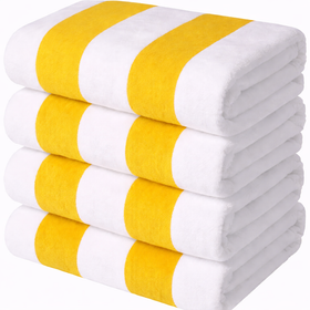 Cabana Stripes,  100% Cotton, Heavy Weight Terry Velour Pool Towel - RT752 in 70x40" / Yellow & White Stripes