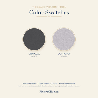 Bellagio wool tote color swatches: Charcoal and Light Gray