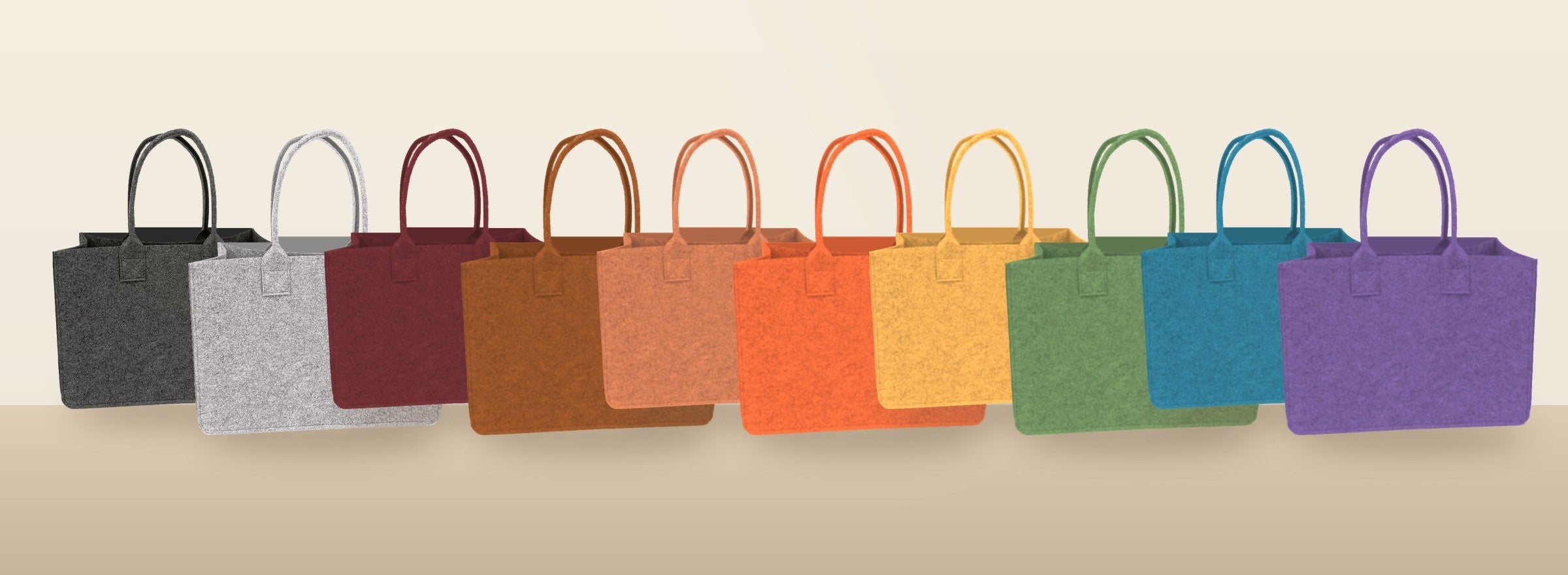 All ten Portofino felt tote colors lined up