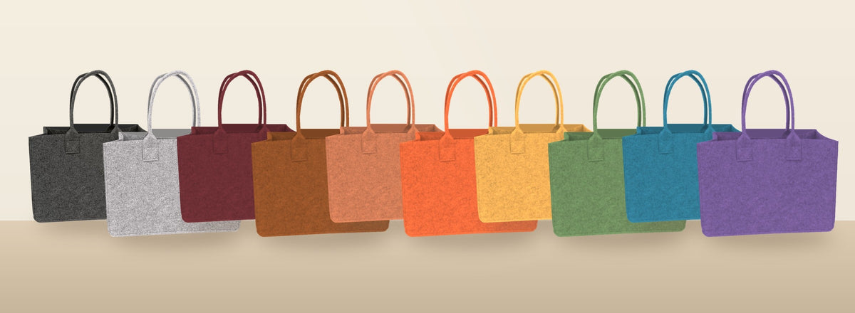 All ten Portofino felt tote colors lined up