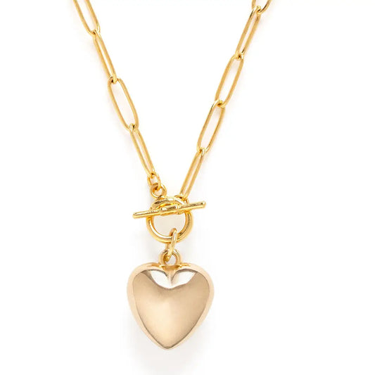 Puffed Heart On Toggle Chain Necklace