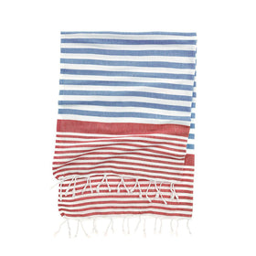 Amalfi Coast Turkish Towel - RT016 in Denim/Red