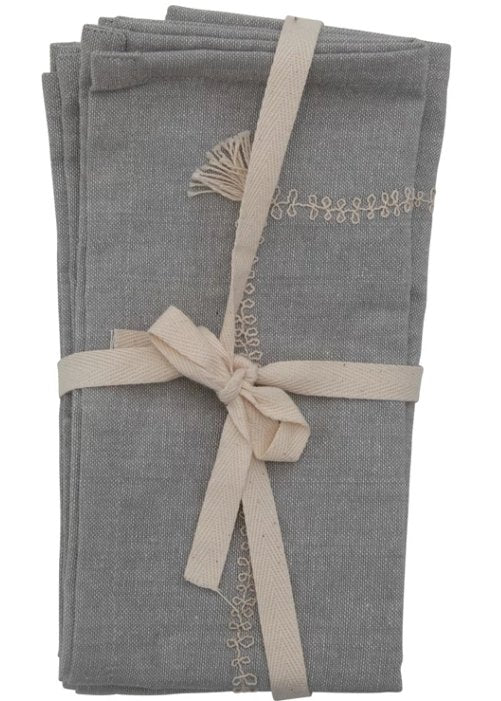 Embroidered Napkins with Tassels, Set of 4 - The Riviera Towel Company