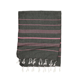 Essential III - Double Color Stripe Turkish Towel - RT094 in Black/Hot Pink