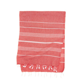 Eco Stripe Turkish Towel - Cotton & rPET Fibers - RT754 in Dark Coral