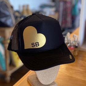 Santa Barbara Heart Trucker Hat in Black/Gold