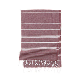 Eco Stripe Turkish Towel - Cotton & rPET Fibers - RT754 in Burgundy