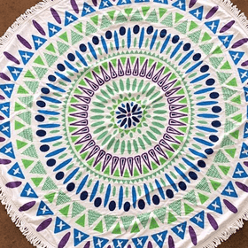 Custom Round Beach Towels - Any Branding Or Logo ! RT795 in Green Triangles