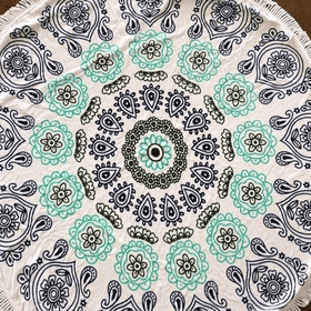 Custom Round Beach Towels - Any Branding Or Logo ! RT795 in Light Paisley Blue