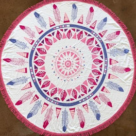 Custom Round Beach Towels - Any Branding Or Logo ! RT795 in Pink Feathers